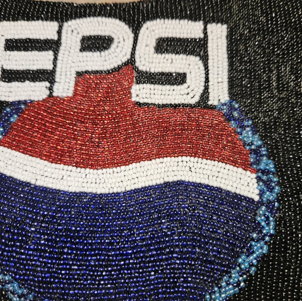 Vintage RARE Pepsi Cola (black) Hand Beaded UNUSED purse - Picture 5 of 9